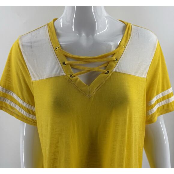Maurices Baseball T Shirt Top Plus Sz 1X Bright Yellow White Womens Burnout Tee - Picture 2 of 7